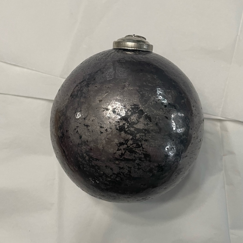 #3 Ceramic 5” ball ornament Dark silver grey heavy and unique!